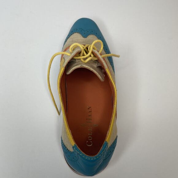 COLE HAAN Women's Wingtip Oxford Lace up Turquoise Orange Yellow D37780 7 -1/2 B - Picture 10 of 16